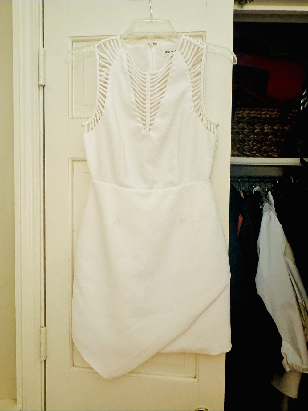 Sugarlips White Asymmetrical Mini Dress with Strappy Cutout Detail (Size 4)